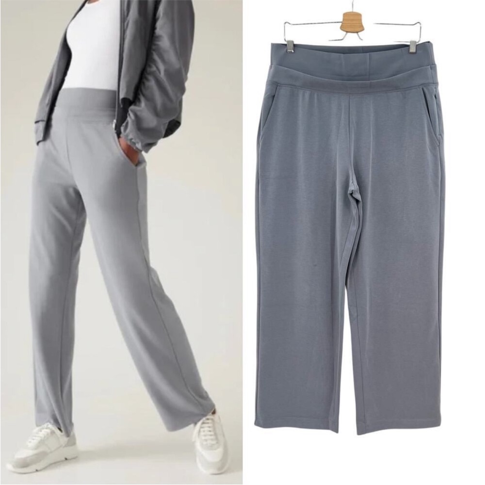 Athleta Seasoft High Waist Pull On Wide Leg Pant Abalone Gray Size Large $109